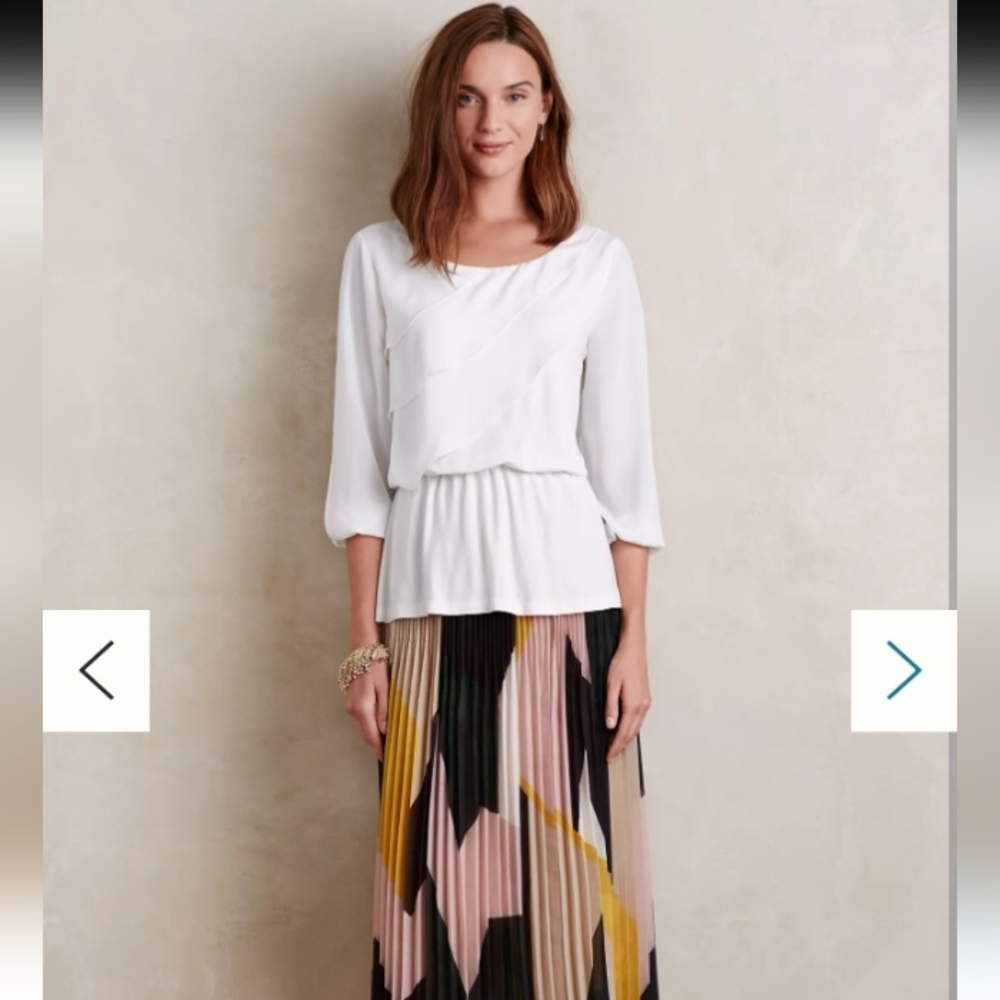 NWT Deletta from Anthropologie 'Allee' 3/4 Sleeve Ruffled Top